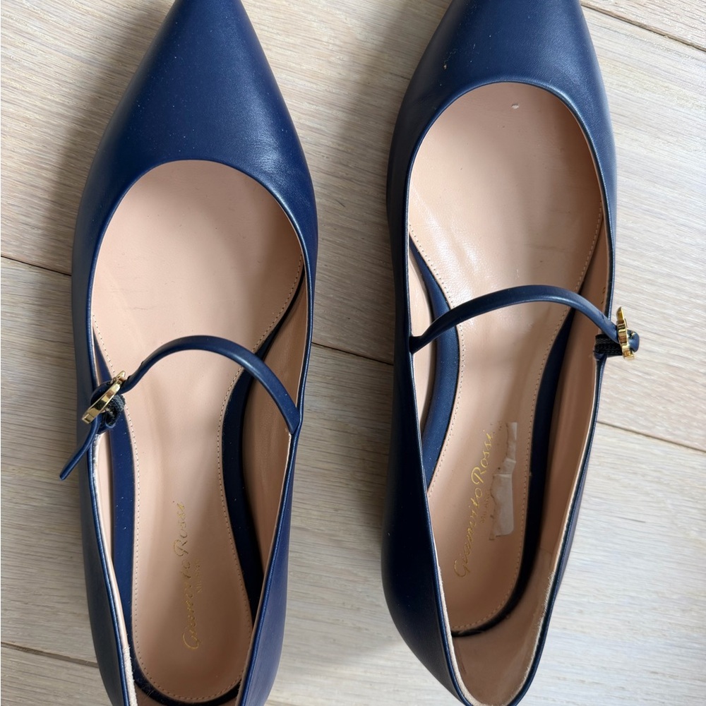 Blue Pointed Mary Jane Flats